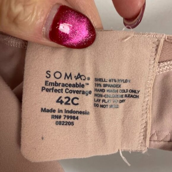 Soma Embraceable Perfect Coverage Nude Lightly lined Bra 42C. - Picture 4 of 4